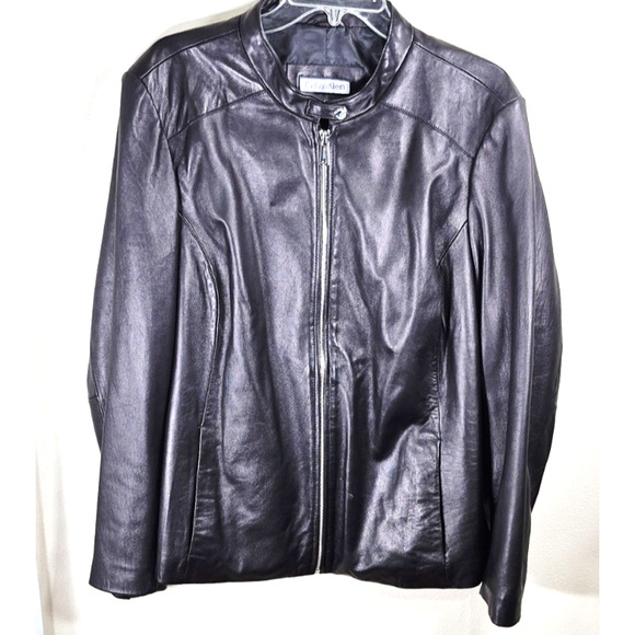 Calvin Klein Leather Jacket Black Zippered Women's Size 2X See Condition Below - Picture 1 of 16
